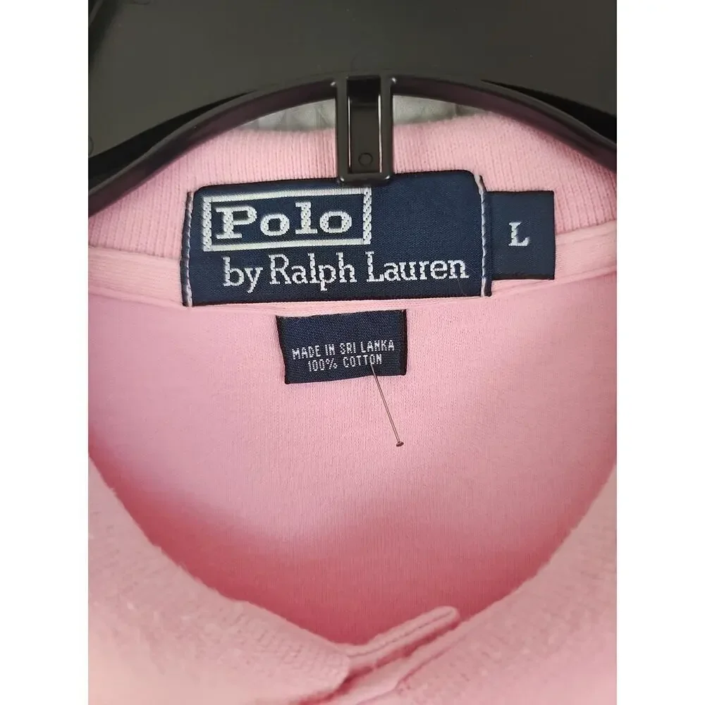 Polo Ralph Lauren ~Men's Size L~ Pink Blue Polo Shirt Pink Logo 100% Cotton.